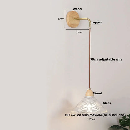 DecorBites™ Clear Glass LED Wall Lights with Wood Pull Chain Switch, Modern Art Bedside Lamp
