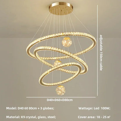DecorBites™ Crystal LED Chandelier: Modern Living Room Pendant Lights, Glass Globe Hanging Lamp