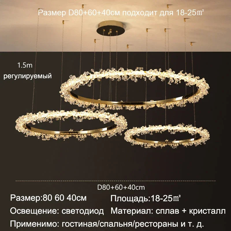 ™ Golden Crystal LED Round Chandelier for Luxury Indoor Lighting