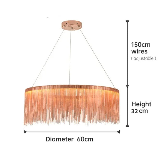 DecorBites™ Gold Chain Chandelier Pendant Light w/ Remote, Modern Tassel Design for Kitchen & Living Room