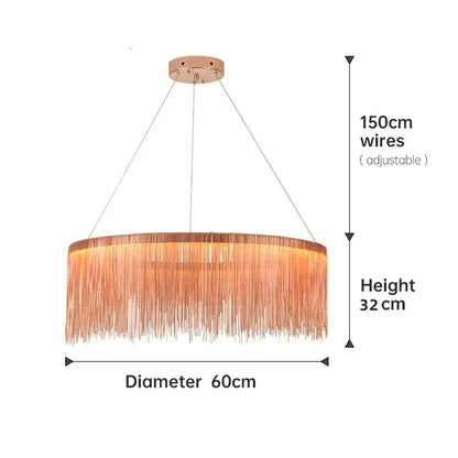 DecorBites™ Gold Chain Chandelier Pendant Light w/ Remote, Modern Tassel Design for Kitchen & Living Room