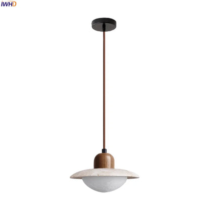 DecorBites™ LED Pendant Lights Yellow Travertine Wood Hanging Lamp for Bedroom Dining Room