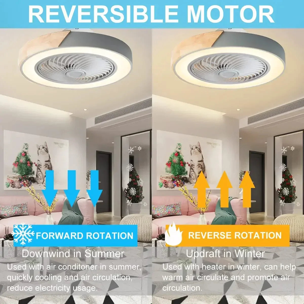 DecorBites™ Low Profile Wood Ceiling Fan Light with Remote Control LED Indoor Air Circulator