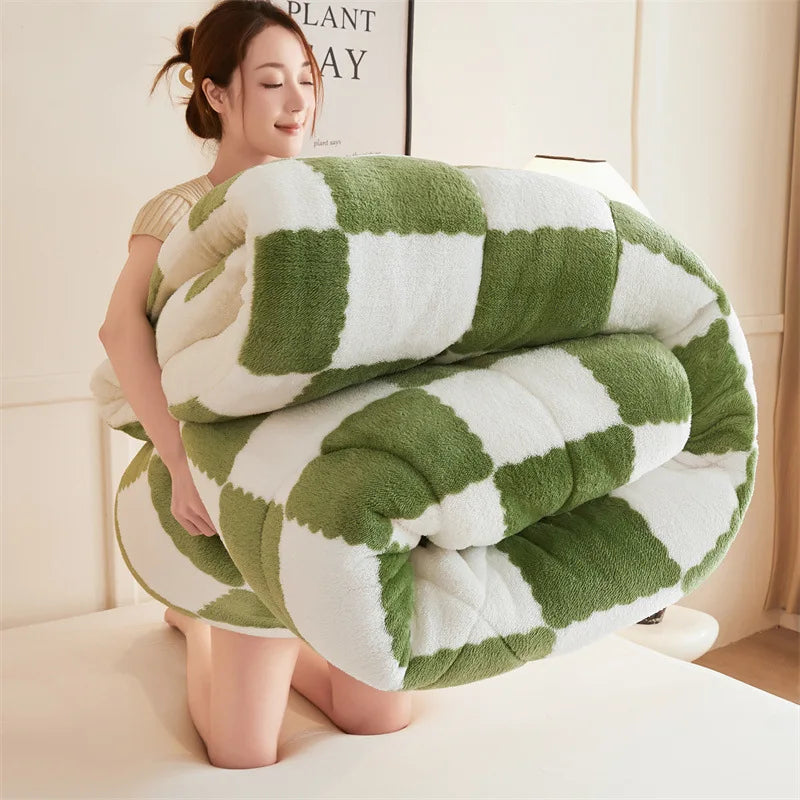 DecorBites™ Cozy Checkerboard Duvet Blanket for Winter Warmth and Comfort