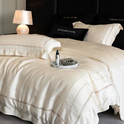 DecorBites™ Light Champagne Luxury Embroidery Bedding Set with 1000TC Egyptian Cotton - 4Pcs