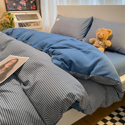 DecorBites™ Japanese Grid Printed Cotton Bedding Set in Queen/King for Cozy Sleep