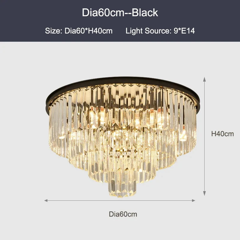 DecorBites™ Black Gold Crystal Ceiling Chandelier: Modern LED Pendant Light for Luxe Living Spaces