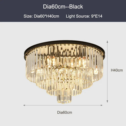 DecorBites™ Black Gold Crystal Ceiling Chandelier: Modern LED Pendant Light for Luxe Living Spaces