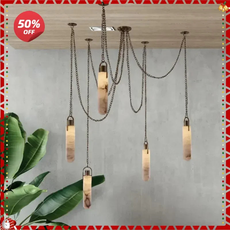 ™ Gold Chrome LED Chandelier for Dining Room - 2025 Marble Design