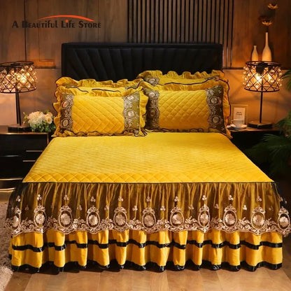 DecorBites™ Crystal Velvet Bedspread Set with Super Soft Quilting & Lace Bedskirt