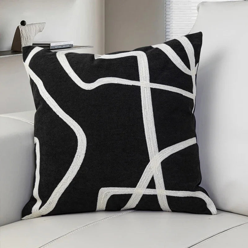 DecorBites™ Geometric Line Embroidered Suede Pillowcase for Sofa Bed Living Room
