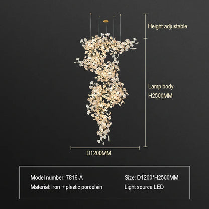 DecorBites™ Ginkgo Biloba Chandelier: Elegant Duplex Living Room Hotel Lobby Pendant Light