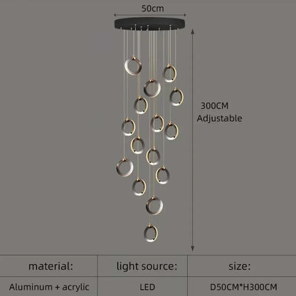 DecorBites™ Aluminum LED Chandelier: Luxury Crystal Round Hanging Lamps for Staircase and Attic