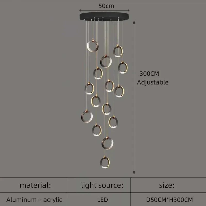 DecorBites™ Aluminum LED Chandelier Crystal Round Hanging Lamps Luxury Staircase Lighting Fixtures
