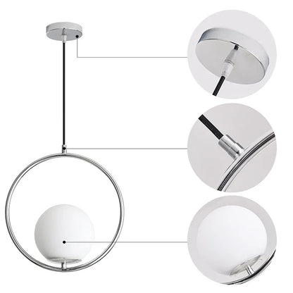 DecorBites™ Glass Ball Pendant Lights Modern LED Brass Black Chrome Suspension Luminaire