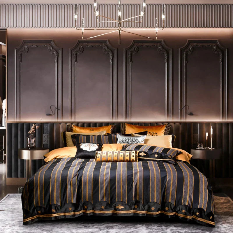 DecorBites™ Burgundy Red Luxury Jacquard Egyptian Cotton 5Pcs Bedding Set