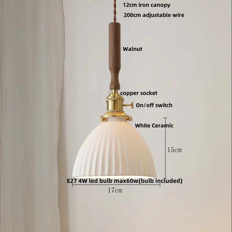 DecorBites™ Ceramic Walnut Wood LED Pendant Light Fixture for Dining Room and Home Decor