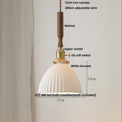 DecorBites™ Ceramic Walnut Wood Pendant Light Fixture - Adjustable LED Lamparas for Study Aisle