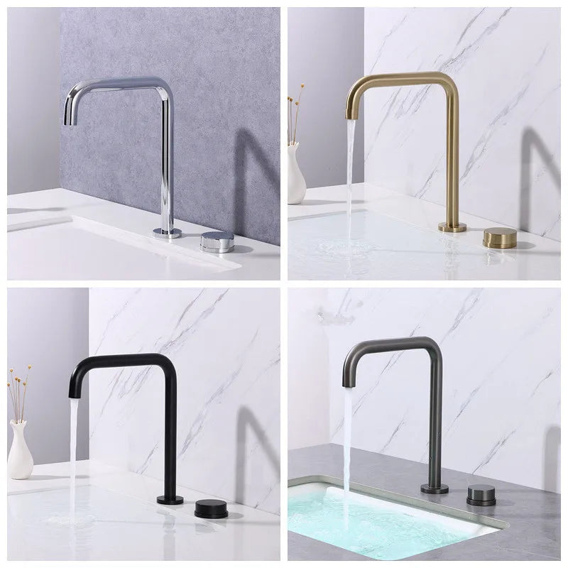 DecorBites™ Brushed Gold Black Basin Faucet - 360 Rotating Widespread Bathroom Sink Tap