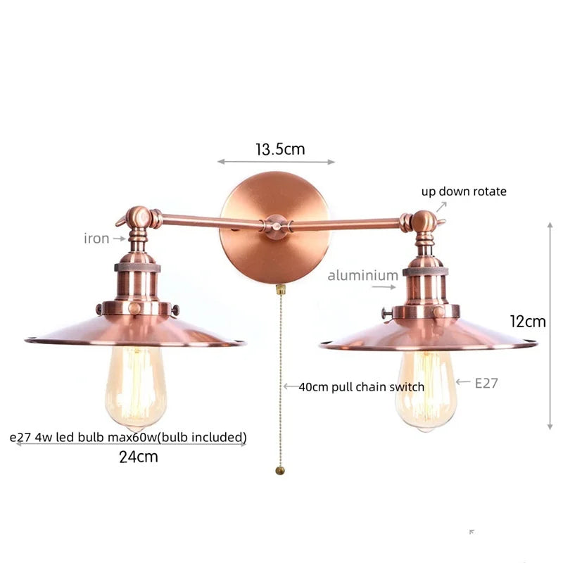 DecorBites™ Dual Head LED Wall Light Pink Industrial Bedside Lamp