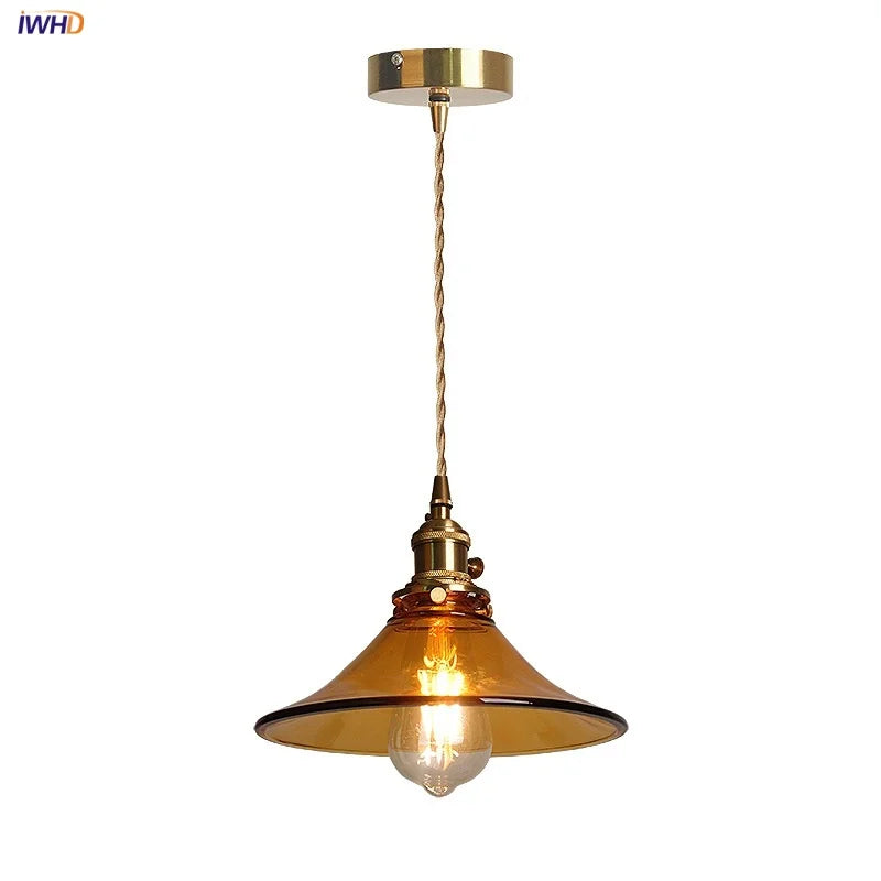 DecorBites™ Amber Glass LED Pendant Light with Adjustable Wire, Vintage Loft Style for Home Décor