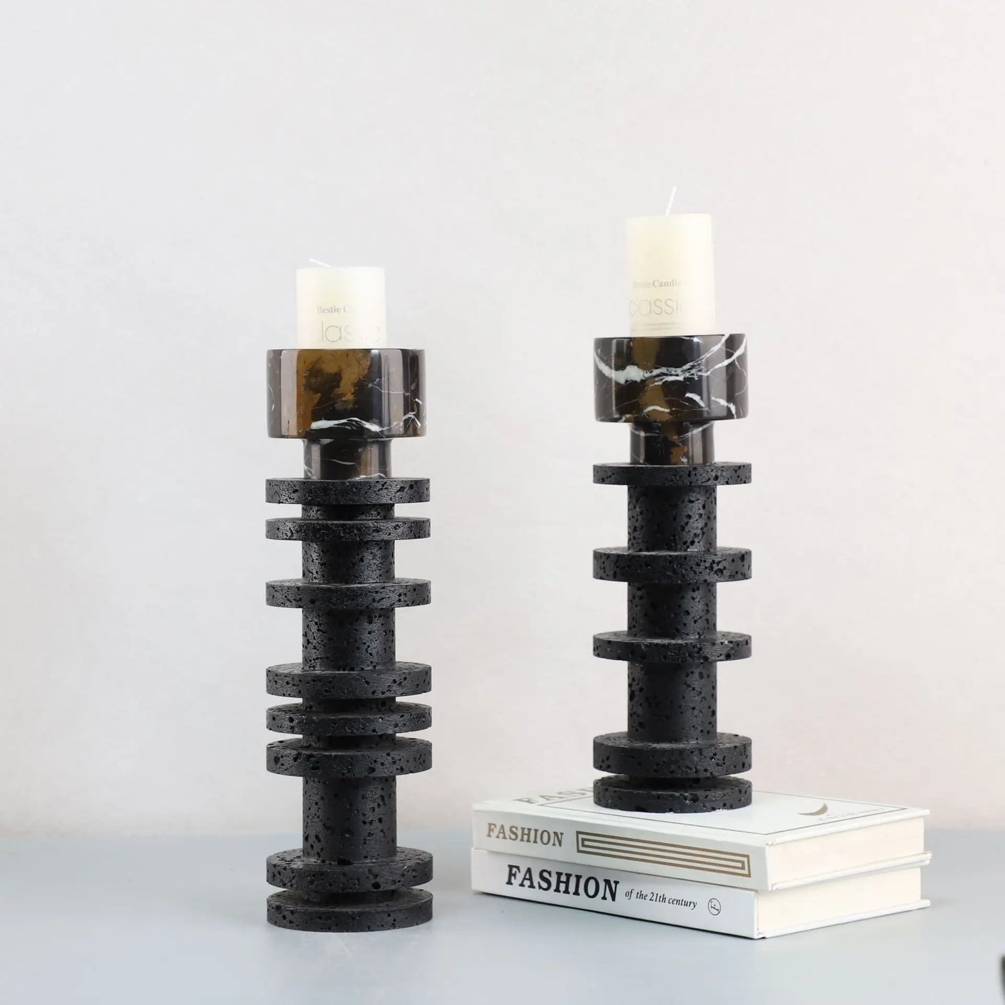 DecorBites™ Black Marble Candle Holder for Elegant Table Centerpieces
