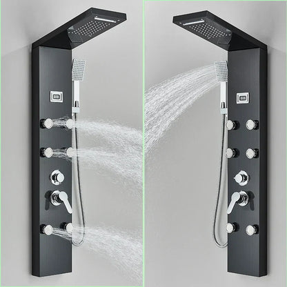 DecorBites™ Black Shower Panel Column Wall Mount Rainfall Waterfall Faucet Hot Cold Mixer Tap