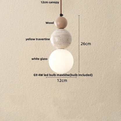 DecorBites™ LED Gourd Pendant Light Fixture with Yellow Travertine and White Glass