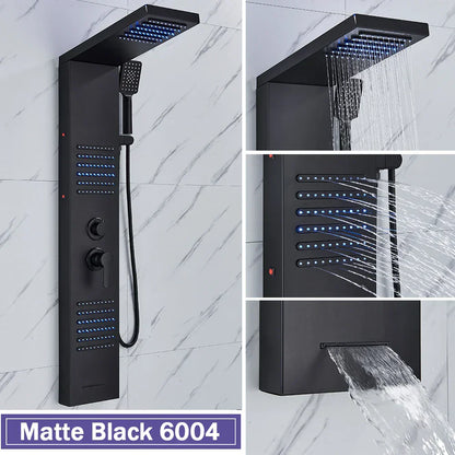DecorBites™ Black LED Shower Column with Massage Jets and Waterfall Mixer Tap