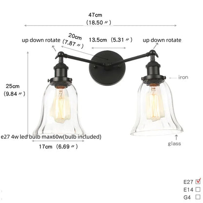 DecorBites™ Black LED Wall Sconce 2-Head Lamp for Bedroom Bathroom Mirror