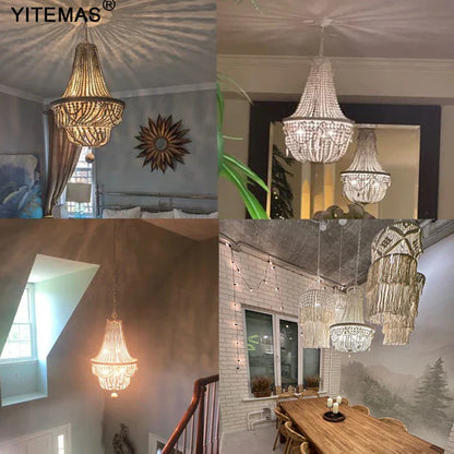 DecorBites™ French Country Wood Bead Chandelier: 3/5 Lights Princess Decorative Hanging Fixture
