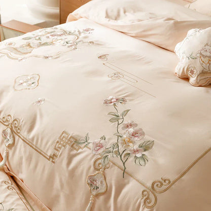 DecorBites™ Luxe Flowers Embroidery 1000TC Egyptian Cotton Bedding Set with 2 Pillowcases