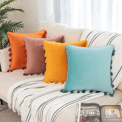 DecorBites™ Boho Tassel Fringe Orange Pillow Covers Pack for Home Decor