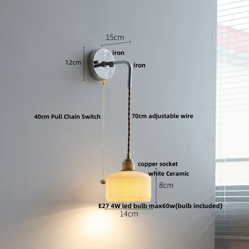 DecorBites™ Ceramic LED Wall Sconce Modern Nordic Design Adjustable Pull Chain Switch WC Mirror Light