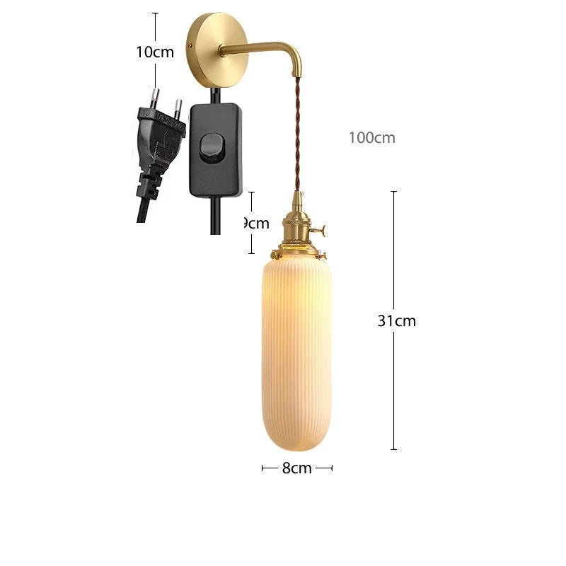 DecorBites™ Ceramic Wall Lamp Pull Chain LED Modern Nordic Copper Socket Mirror Light