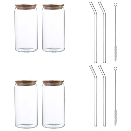 DecorBites™ Glass Drink Cup with Bamboo Lid - High Borosilicate Glass Tea Juice Coffee Mug