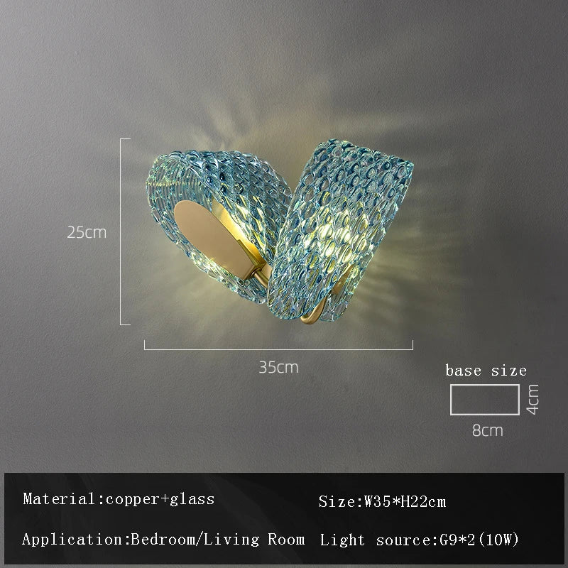 DecorBites™ Blue Glass Flower Ceiling Chandelier Copper Hanging Lamps