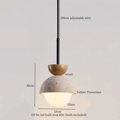 DecorBites™ Yellow Travertine LED Pendant Lights for Kitchen Island Bedroom Dining Table