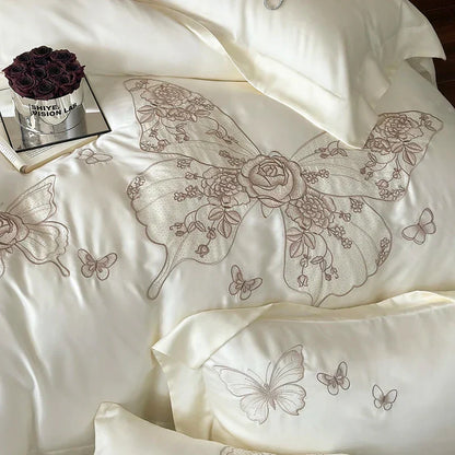 DecorBites™ Butterfly Flowers Embroidery 800TC Eucalyptus Fiber Bedding Set