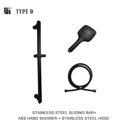 DecorBites™ Black Shower Slider Adjustable Rail Set 3 Functions Simple Style 1.5M Hose
