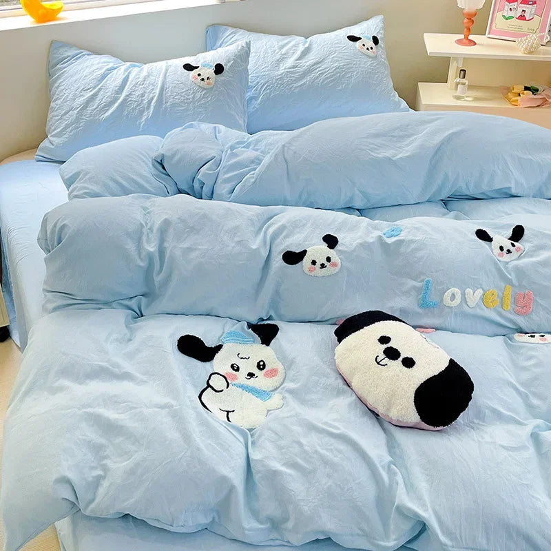 DecorBites™ Cartoon Towel Embroidery Bedding Set in Soft Washed Cotton for Kids