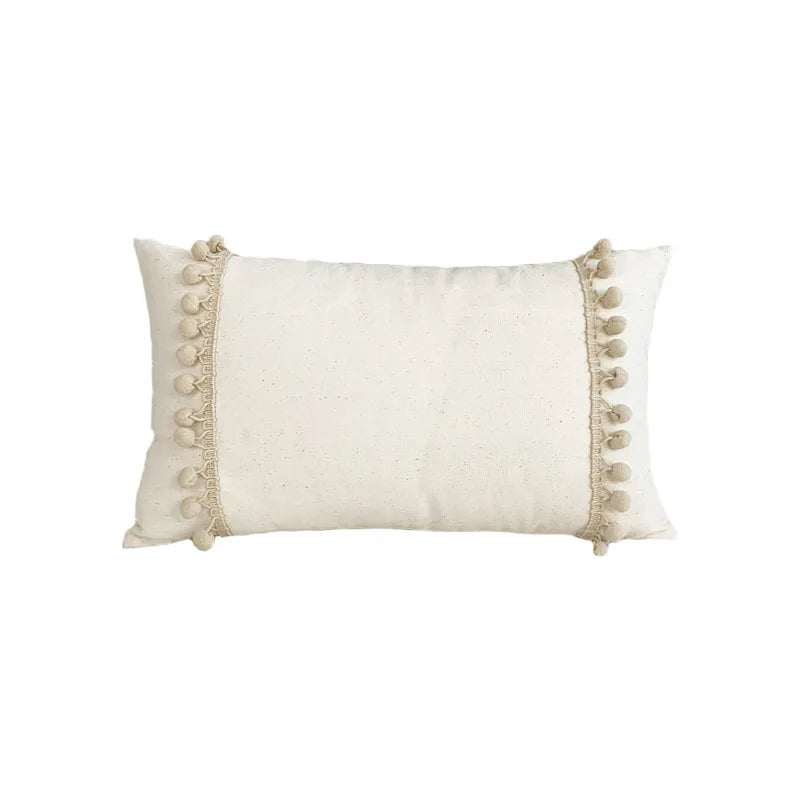 DecorBites™ Boho Linen Cotton Pillow Cover with Tassels - Beige Square/Rectangular 45x45cm/30x50cm