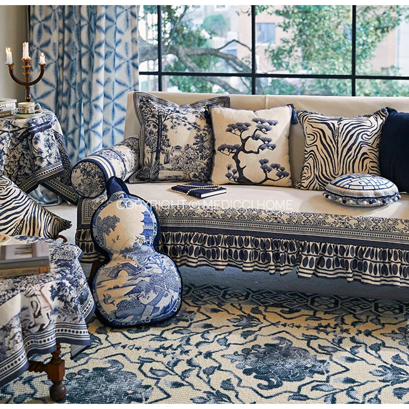 DecorBites™ Ancient Indigo Jungle Decorative Cushion Covers - Hand-Painted Throw Pillow Case