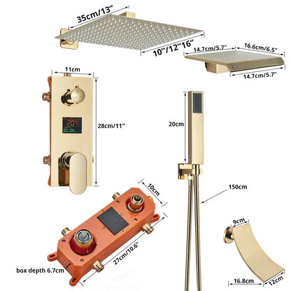 DecorBites™ Gold Digital Display Shower Set with Rainfall Head - Waterfall Bath Shower System