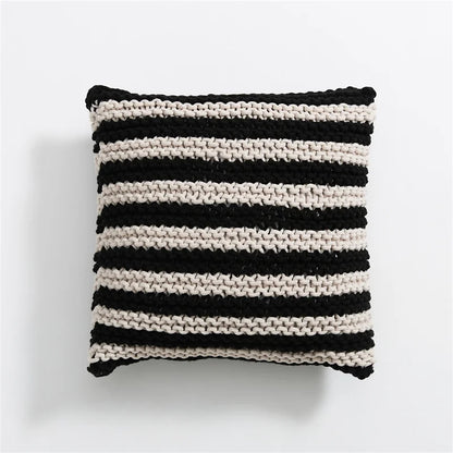 DecorBites™ Geo Knit Stripe Woven Square Pillow 45x45cm Black Ivory Insets