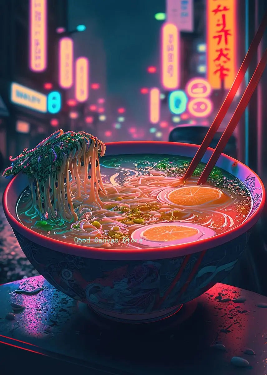 DecorBites™ Japanese Food Neon Posters Canvas Painting for Home Kitchen Decor