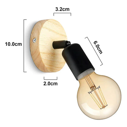 DecorBites™ Black Wooden Wall Light Modern E27 LED Sconce Living Room Decor