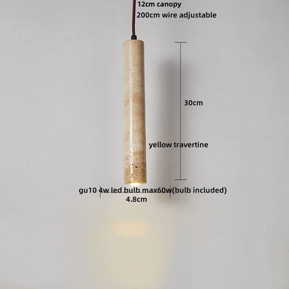 DecorBites™ Globe LED Pendant Light Yellow Travertine Stone White Glass Adjust Hang Lamp