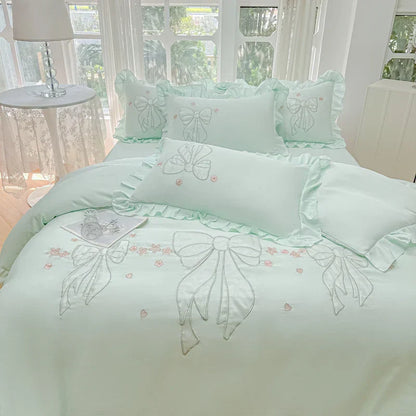 DecorBites™ Ice Silk Embroidered Ruffles Duvet Set with Cool & Skin-Friendly Feel