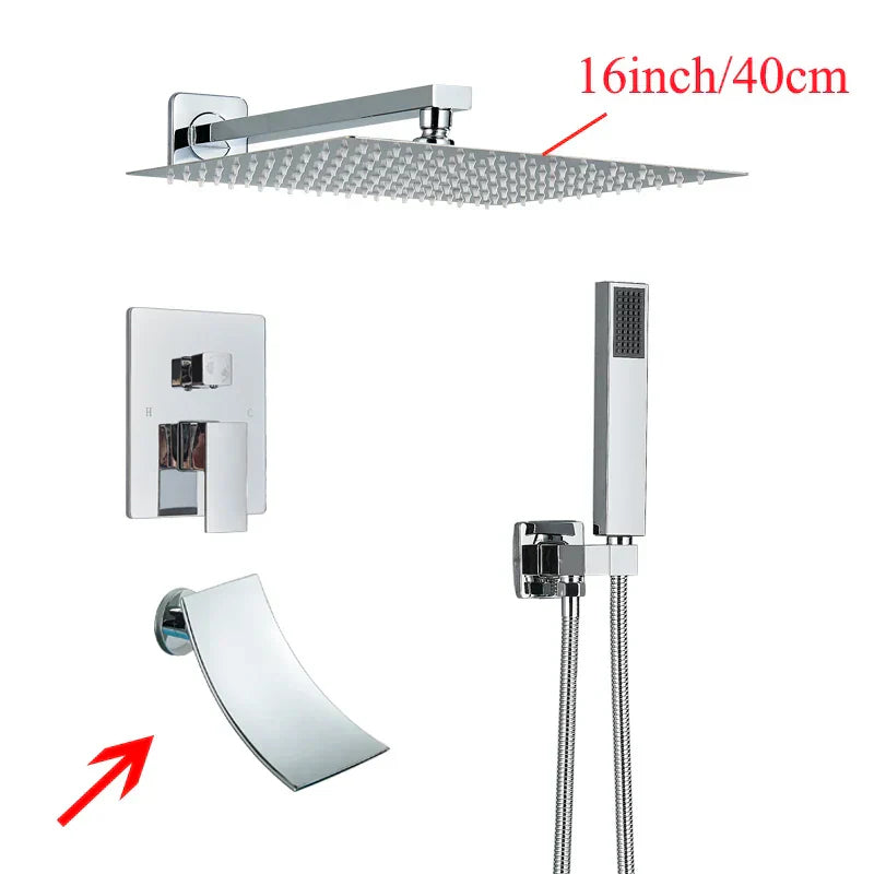 DecorBites™ Black Wall Mounted Shower System with Handshower - 12/16 Inch Rainwater Faucet